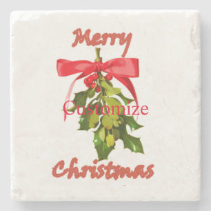 Posavasos De Piedra Merry Christmas mistletoe