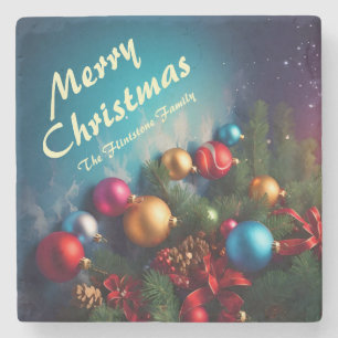 Posavasos De Piedra Merry Christmas Personalizado Personaliza el texto