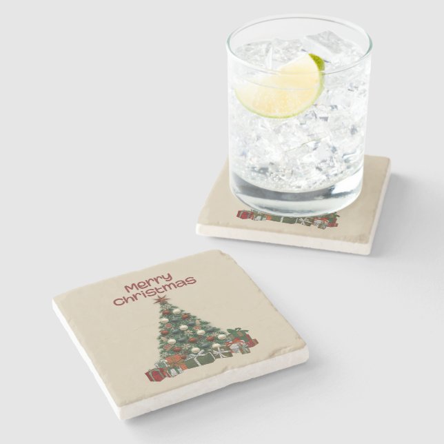Posavasos De Piedra Merry Christmas Tree Stone Coaster (Lateral)