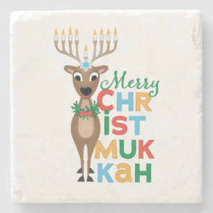 Posavasos De Piedra Merry Christmukkah Reindeer