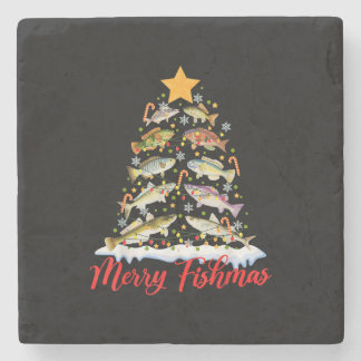 Posavasos De Piedra Merry Fishmas Divertido Árbol de Navidad Ilumina F