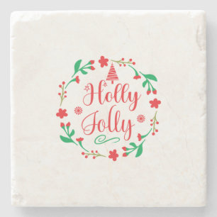 Posavasos De Piedra Merry Xmas Holly Jolly