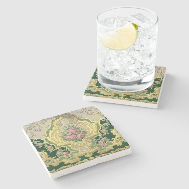 Posavasos De Piedra Mesa Boda Art Nouveau Metallic Gold Rosa (Lateral)