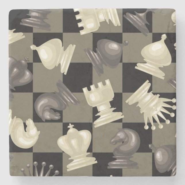 Posavasos De Piedra Mesa de piezas de ajedrez tumbada (Anverso)