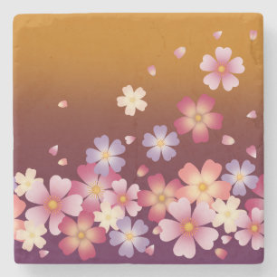 Posavasos De Piedra Mezcla de flores de sakura Kimono estilo Borgoña