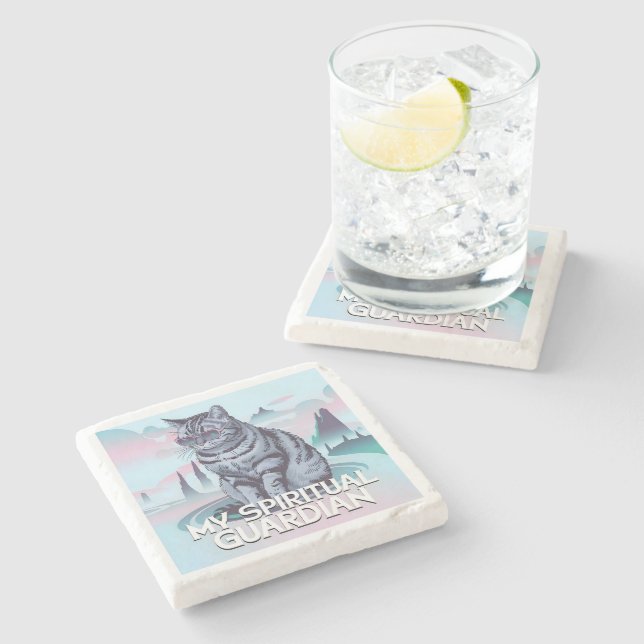 Posavasos De Piedra Mi gato guardián espiritual (Lateral)