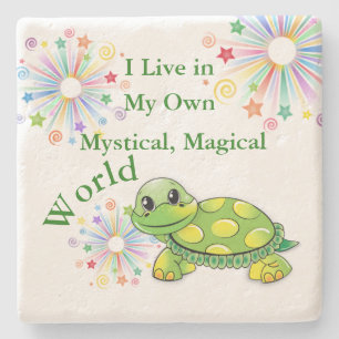 Posavasos De Piedra Mi propio mundo místico mágico, tortuga verde