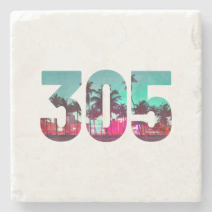 Posavasos De Piedra Miami 305 Area Code Florida Vintage Palm Trees Pri