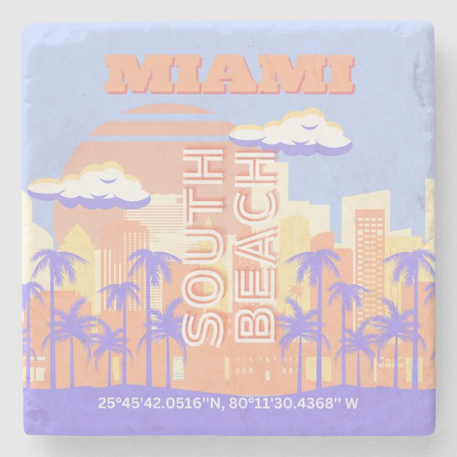 Posavasos De Piedra Miami Beach, Arte de Viajes a Miami, Cuarto Preppy (Anverso)