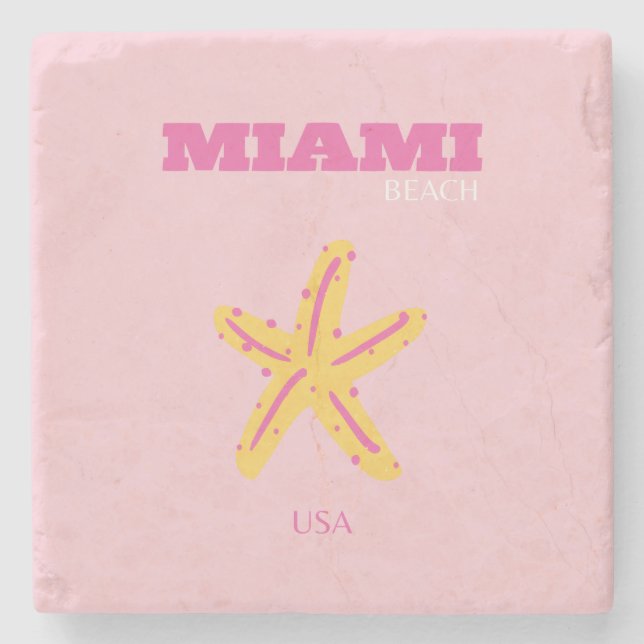 Posavasos De Piedra Miami Beach, Miami Travel Art, habitación Preppy,  (Anverso)