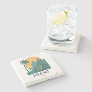 Posavasos De Piedra Miami Vintage USA – Horizonte Retro de la Playa