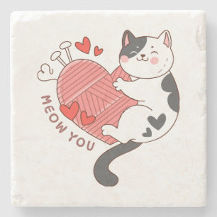 Posavasos De Piedra Miau eres gato lindo día de San Valentín