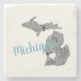 Posavasos De Piedra Michigan Floral Llenado Silhouette Con "Michigan"
