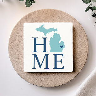 Posavasos De Piedra Michigan Hogar Aqua Navy Personalizado Azul Corazó