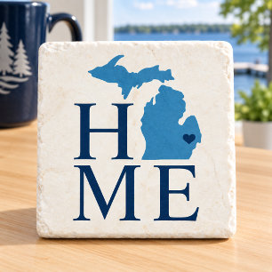 Posavasos De Piedra Michigan Hogar Azul y Personalizado de la Marina C