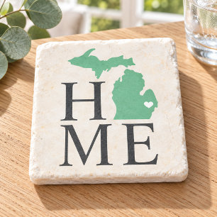 Posavasos De Piedra Michigan Hogar Verde Mint Corazón de Ciudad Person