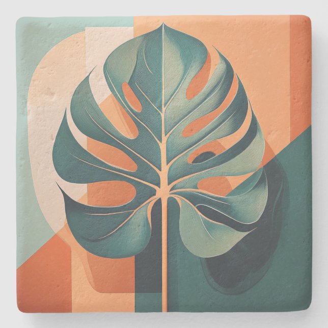 Posavasos De Piedra Mid-Century Modern Hawaiian Hibiscus and Plumeria (Anverso)