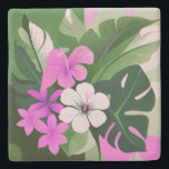 Posavasos De Piedra Mid-Century Modern Hawaiian Hibiscus and Plumeria<br><div class="desc">Periwinkle,  navy and orange colorway. Modern stylized hibiscus and plumeria flowers are composed on tropical leaves are on an abstract background. The design is reminiscent of the flowers used in vintage aloha shirts in the forties & fifties.  
This design comes in several colorways.</div>