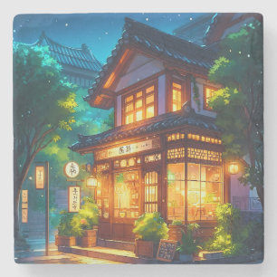 Posavasos De Piedra Midnight Matcha – Acogedor Café Japonés Lofi