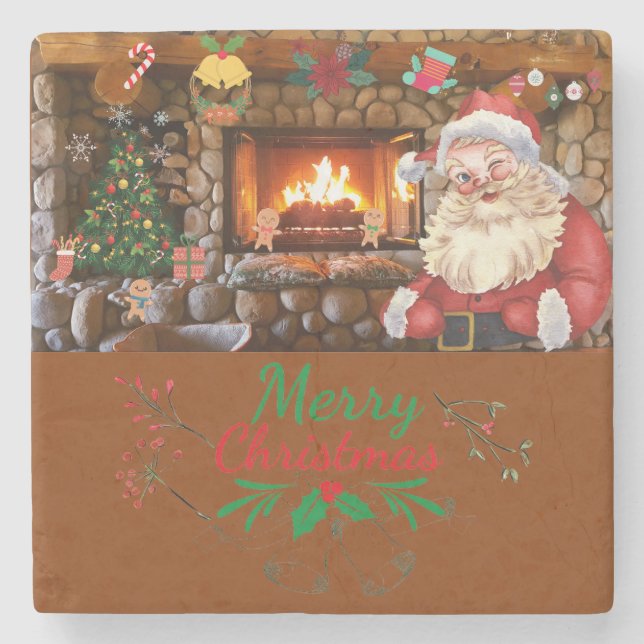 Posavasos De Piedra Mikitiez clásicas whitechristmas luz jollyholly (Anverso)