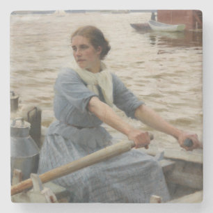 Posavasos De Piedra Milk Maid en un barco de remo (por Albert Edelfelt