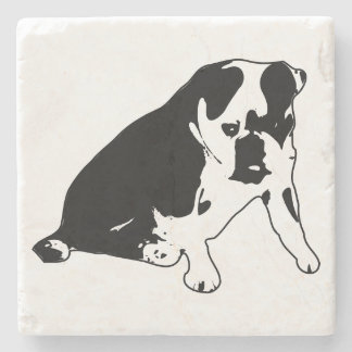 Posavasos De Piedra Minimalist Bulldog Silhouette Black and White Art
