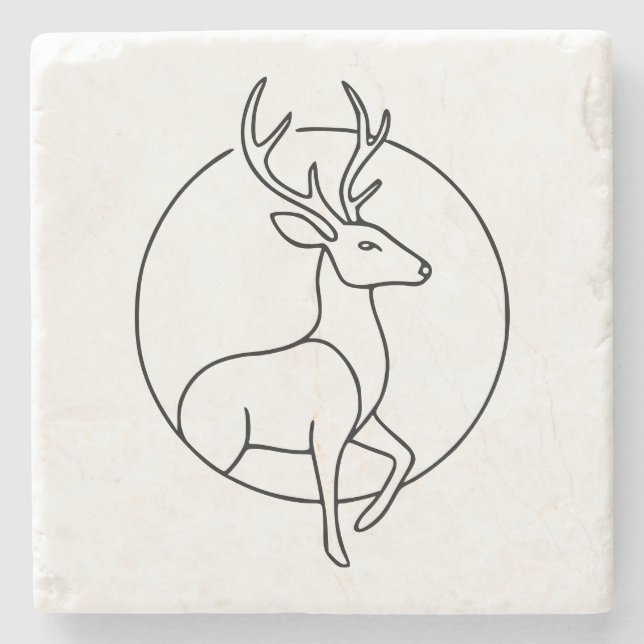 Posavasos De Piedra Minimalist Deer Line Art – Forest Animal Art (Anverso)