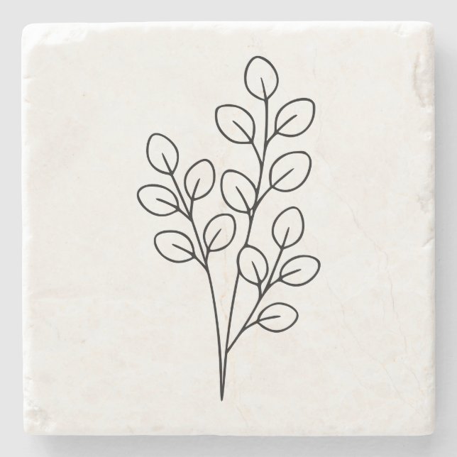 Posavasos De Piedra Minimalist Eucalyptus Botanical Line Art (Anverso)