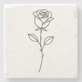 Posavasos De Piedra Minimalist Rose Botanical Line Art