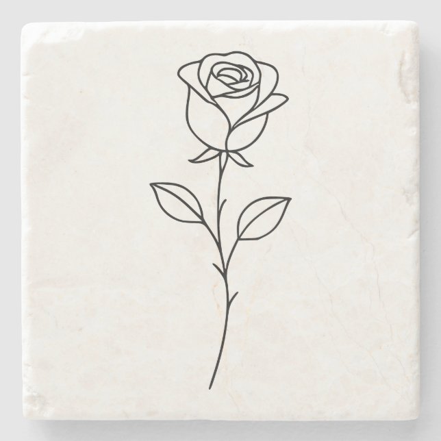 Posavasos De Piedra Minimalist Rose Botanical Line Art (Anverso)