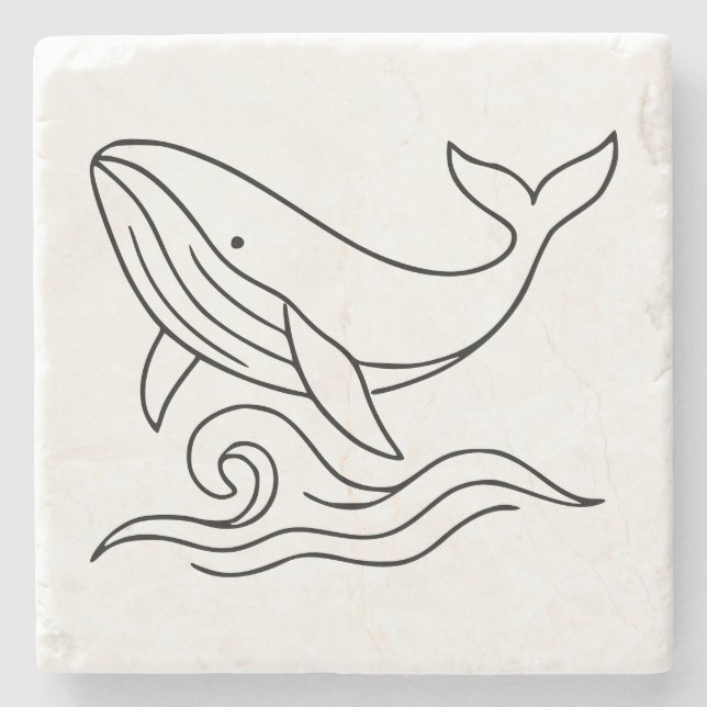 Posavasos De Piedra Minimalist Whale Line Art – Ocean Animal  (Anverso)