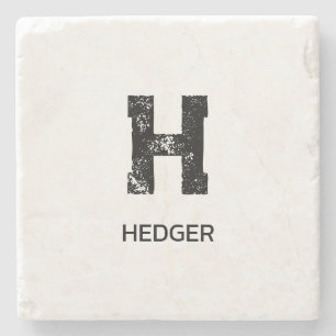 POSAVASOS DE PIEDRA MINIMALISTA NEGRA MONOGRAMA DE UNA LETRA NOMBRE BL