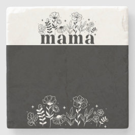 Posavasos De Piedra Minimalistic Black & White Wildflower Mama 