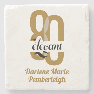 Posavasos De Piedra Mínimo Ochenta y Elegante Oro Negro 80 cumpleaños