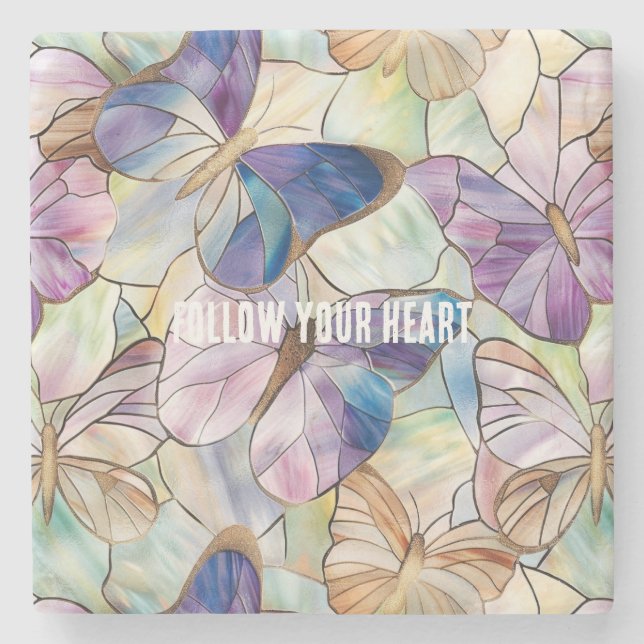 Posavasos De Piedra Mint Aqua Blue Purple Butterflies (Anverso)