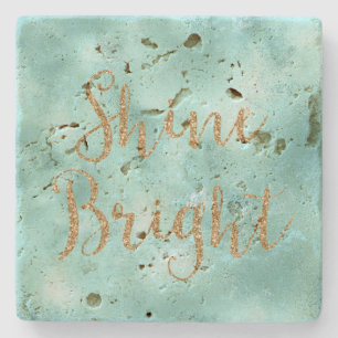 Posavasos De Piedra Mint Aqua Gold Purpurina Shine