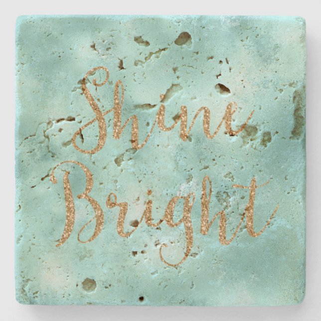 Posavasos De Piedra Mint Aqua Gold Purpurina Shine (Anverso)