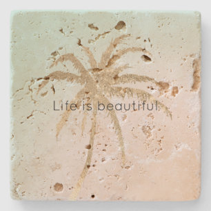 Posavasos De Piedra Mint Cream Ombre Tropical Gold Palm Trees