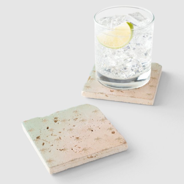 Posavasos De Piedra Mint Cream Ombre Tropical Gold Palm Trees (Lateral)