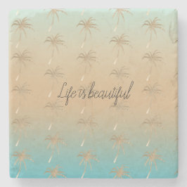 Posavasos De Piedra Mint Peach Aqua Tropical Gold Palm Treys