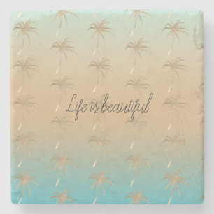 Posavasos De Piedra Mint Peach Aqua Tropical Gold Palm Treys