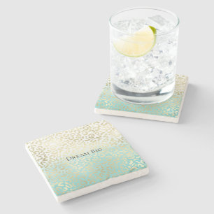 Posavasos De Piedra Mint Watercolor Ombre Glam Gold Leopardo