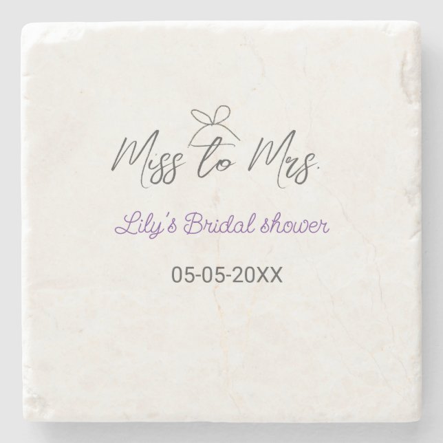 Posavasos De Piedra Miss to Mrs despedida de soltera agregar nombre fe (Anverso)