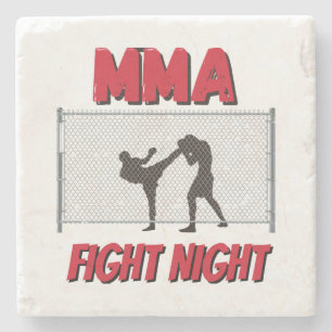 Posavasos De Piedra MMA: Texto nocturno de lucha y silueta de dos luch