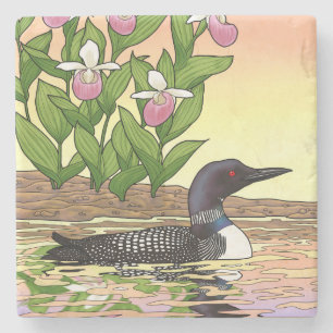 Posavasos De Piedra MN State Bird Flower Lopper Lady Slipper