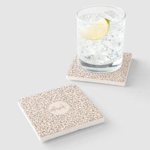 Posavasos De Piedra Mocha Mousse y Cream Tan Leopard Pattern