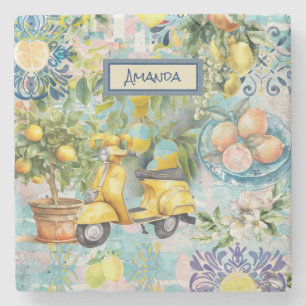 Posavasos De Piedra Moda azul turquesa siciliano de cítricos coloració