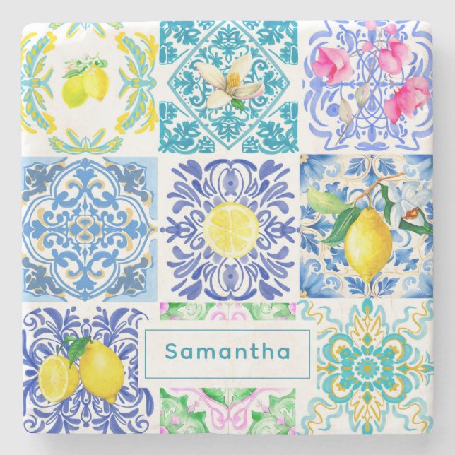 Posavasos De Piedra Moda azulejo siciliano azulejos mediterráneos de A (Anverso)