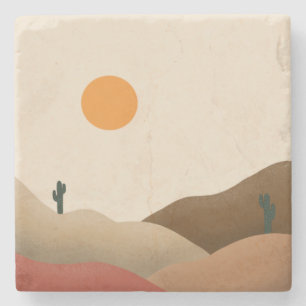 Posavasos De Piedra Moda Boho Desierto de Terracotta Cactus Monograma