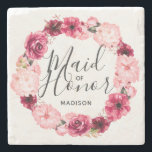 Posavasos De Piedra Moda Borgoña y Rubor Floral de la dama de honor<br><div class="desc">Moda Borgoña Verde y Rubor Color de agua rosa Floral Boda de flores Monograma verano o primavera Flores con color de agua verde, fuentes modernas y escritura, y elegante diseño floral. ¡La Boda de moda y Moda Made de honor de la montaña rusa de mármol! ~ Revisa mi tienda para...</div>